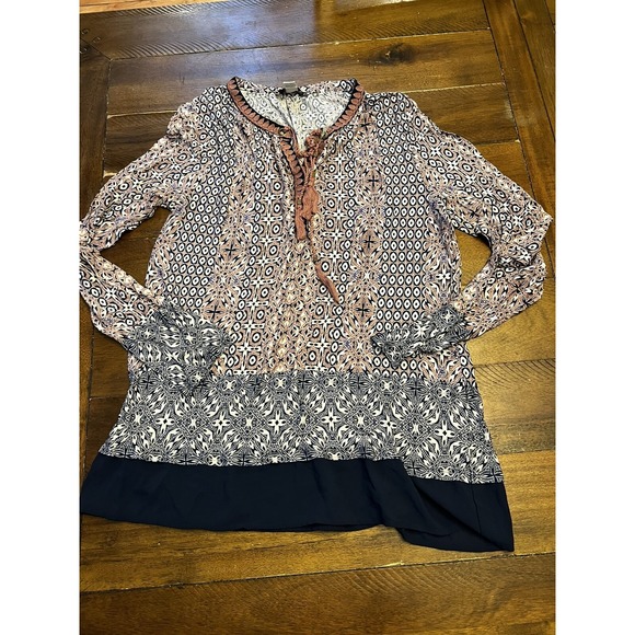Vintage America Tops - Euc Vintage America Multicolor Twofer Split Neck Long Sleeve Top Size Large